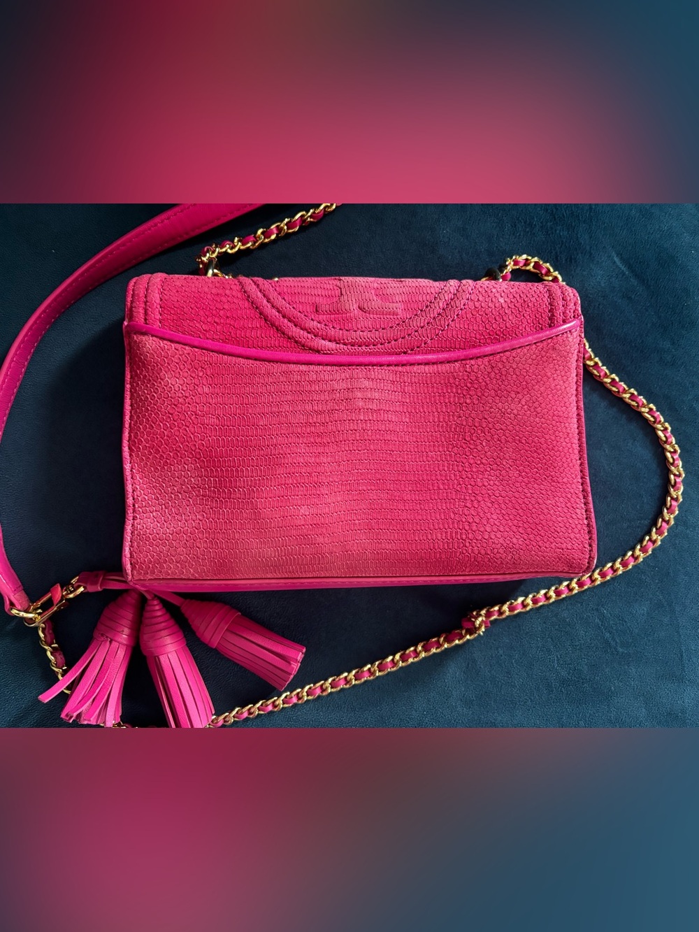 Tory Burch Fleming Snake Small Hibiscus Flower Convertible Shoulder Bag - Picture 4 of 8